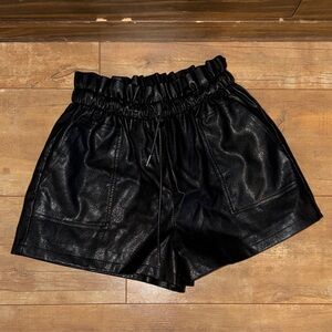 High-Waist Black Faux Leather Paperbag Shorts